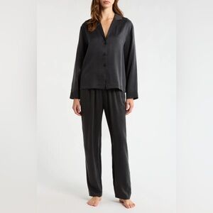 Lunya Washable Silk Long Sleeve Button Up Pant set NWT size small in black